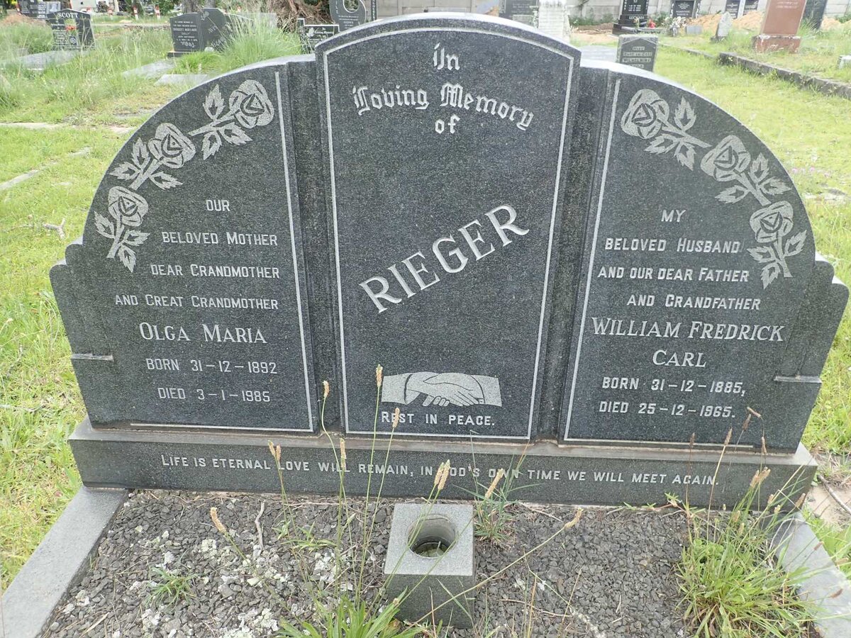 REIGER William Fredrick Carl 1885-1965 Olga Maria 1892-1985