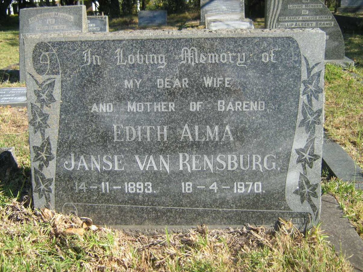 RENSBURG Edith Alma, Janse van 1893-1970