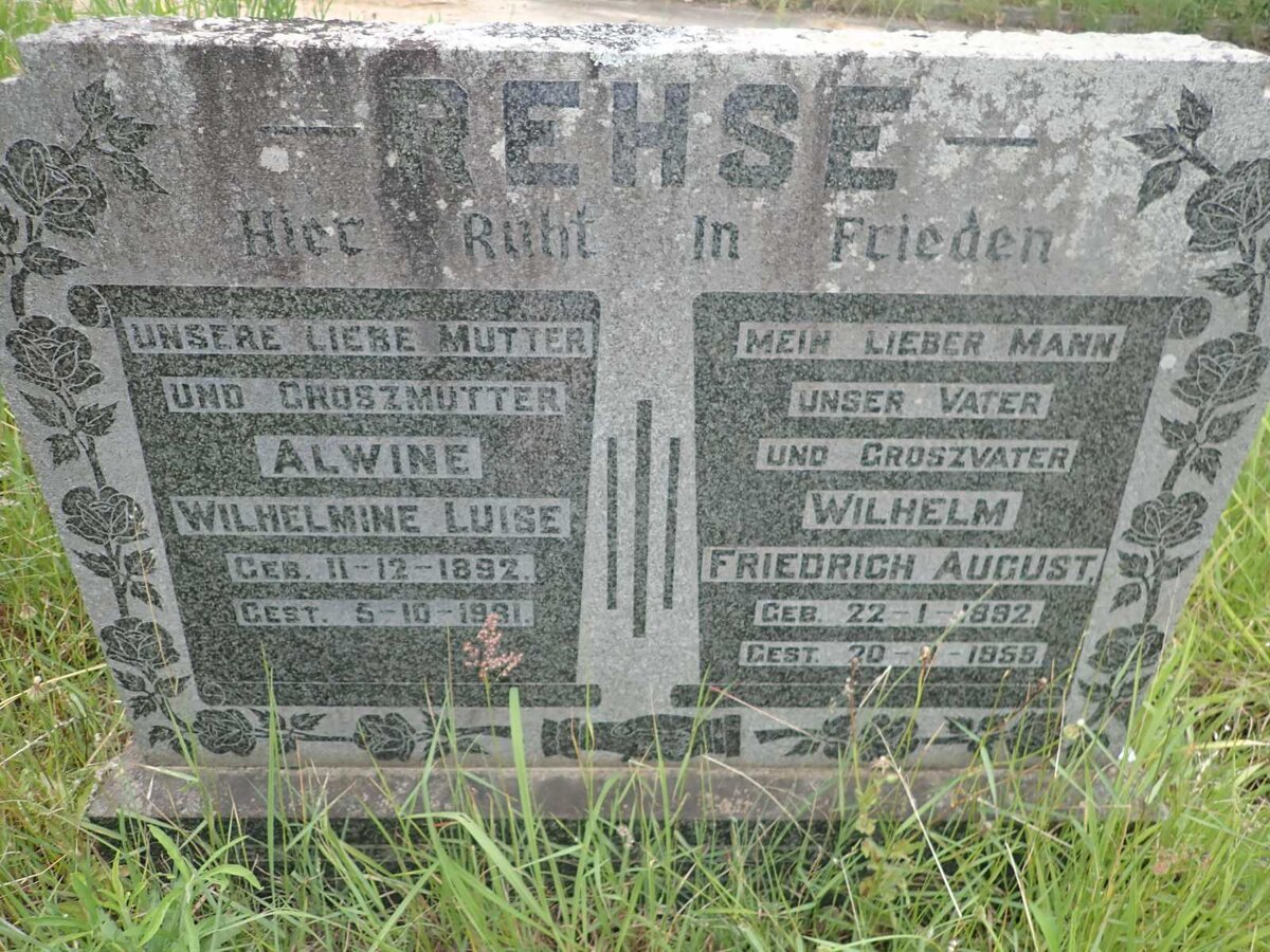 REHSE Wilhelm Friedrich August 1892-1958 &amp; Alwine Wilhelmina Luis 1892-1981
