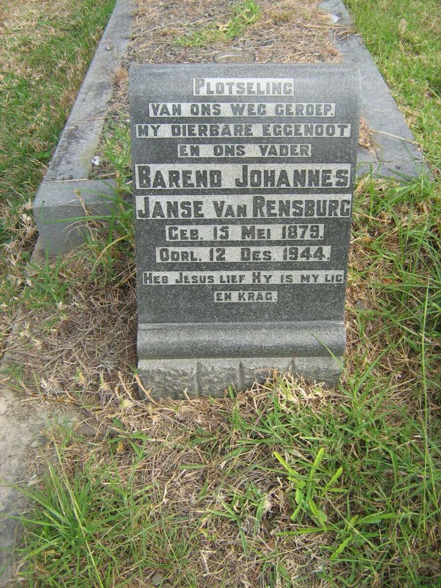 RENSBURG Barend Johannes, Janse van 1879-1944