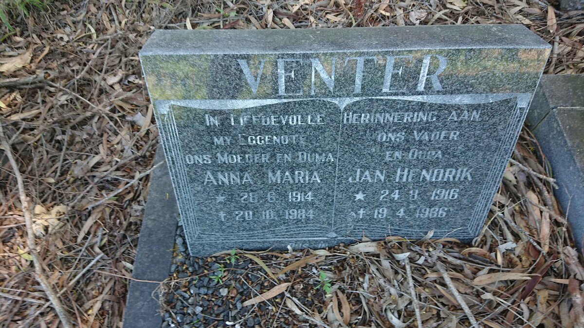 VENTER Jan Hendrik 1916-1986 &amp; Anna Maria 1914-1984