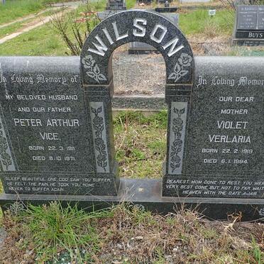 WILSON Peter Arthur Vice 1911-1971 &amp; Violet Verlaria 1919-1994