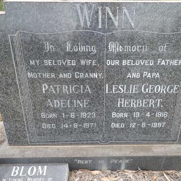 WINN Leslie George Herbert 1916-1997 &amp; Patricia Adeline 1923-1971