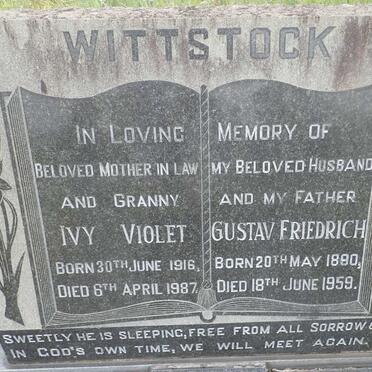 WITTSTOCK Gustav Freidrich 1890-1959 &amp; Ivy Violet 1916-1987