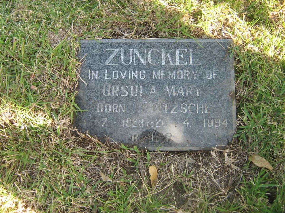 ZUNCKEL Ursula Mary Born FRITZSCHE 1923-1994