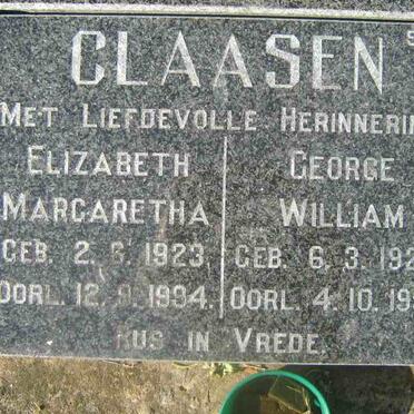 CLAASEN  George William 1920-1997 &amp; Elizabeth Margaretha 1923-1994