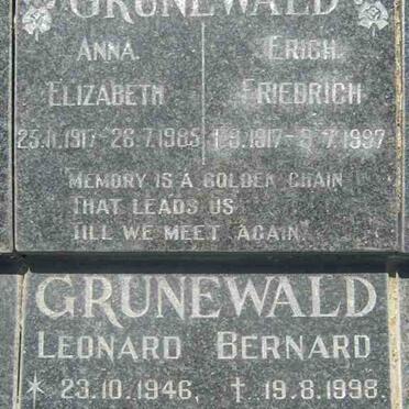 GRUNEWALD  Erich Friedrich 1917-1997 &amp; Anna Elizabeth 1917-1985 :: GRUNEWALD Leonard Bernard 1946-1998