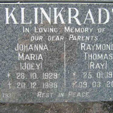 KLINKRADT  Raymond Thomas  1932-2001 &amp; Johanna Maria 1929-1998
