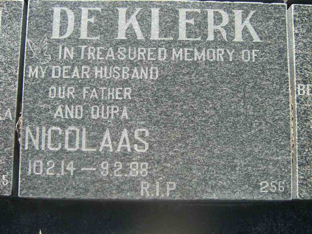 KLERK Nicolaas, de 1914-1988