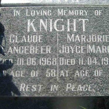 KNIGHT Claude Langebeer -1968 &amp; Marjorie Joyce -1988