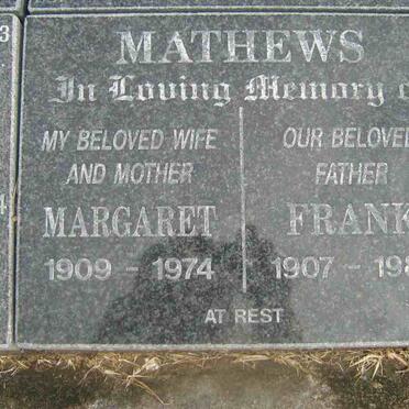 MATHEWS  Frank 1907-1987 &amp; Margaret 1909-1974