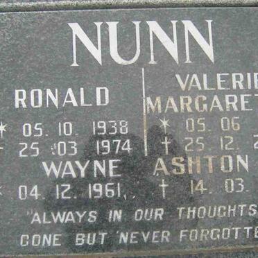 NUNN Ronald 1938-1974 &amp; Valerie Margaretha 1943-2004 :: NUNN Wayne Ashton 1961-1982