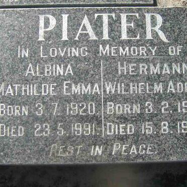 PIATER Hermann Wilhelm Adolf 1917-1998 &amp; Albina Mathilde Emma 1920-1991