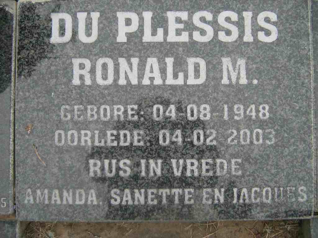 PLESSIS Ronald M., du 1948-2003