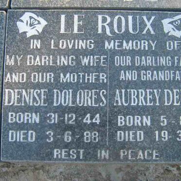 ROUX  Aubrey Dennis, le 1929-2004 &amp; Denise Delores 1944-1988