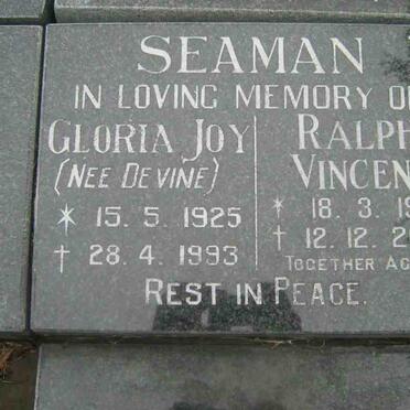 SEAMAN Gloria Joy nee DEVINE 1925-1993 &amp; Ralph Vincent 1926-2002 (R20)