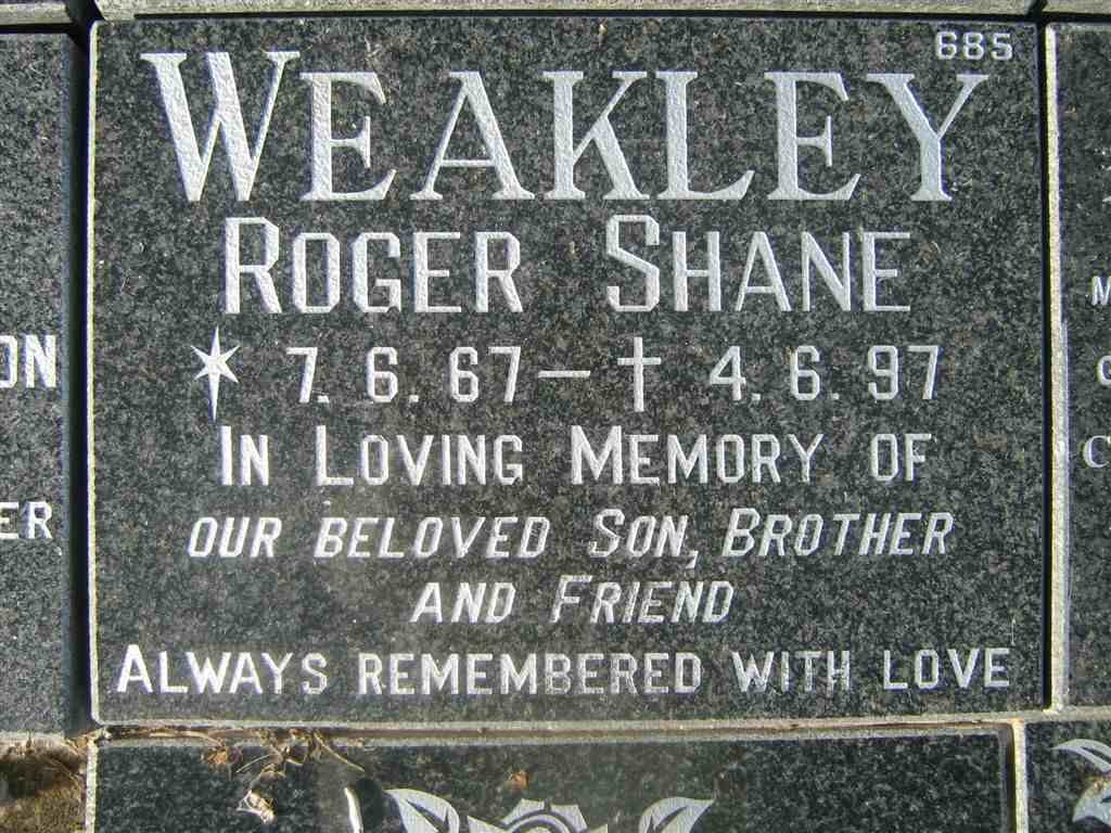 WEAKLEY Roger Shane 1967-1997