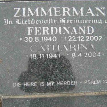 ZIMMERMAN Ferdinand 1940-2002 &amp; Catharina 1941-2004