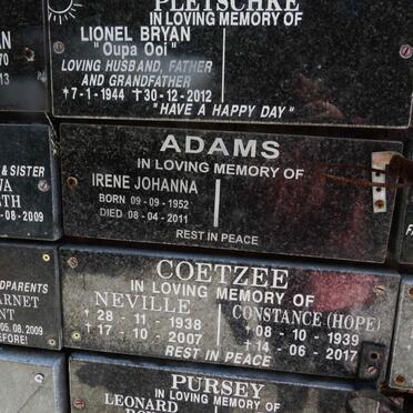 ADAMS Irene Johanna 1952-2011