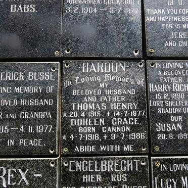 BARDON Thomas Henry 1915-1977 &amp; Doreen Grace CANNON 1918-1986
