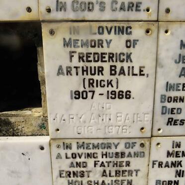 BAILE Frederick Arthur 1907-1966 &amp; Mary Ann 1913-1976