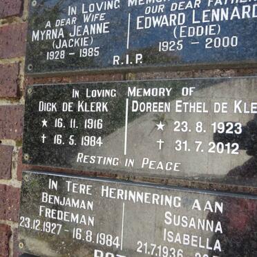 KLERK Dick, de 1916-1984 &amp; Doreen Ethel 1923-2012