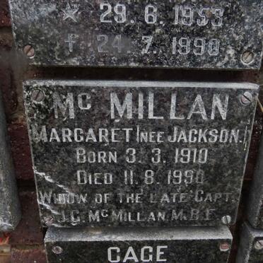 MCMILLAN Margaret nee Jackson 1910-1990