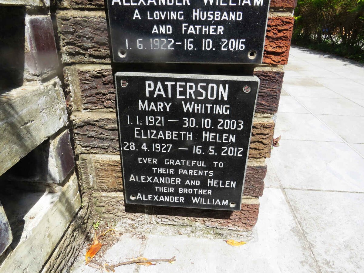 PATERSON Mary Whiting 1921-2003 :: PATERSON Elizabeth Helen 1927-2012