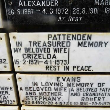 PATTENDEN Grizelda 1921-1973