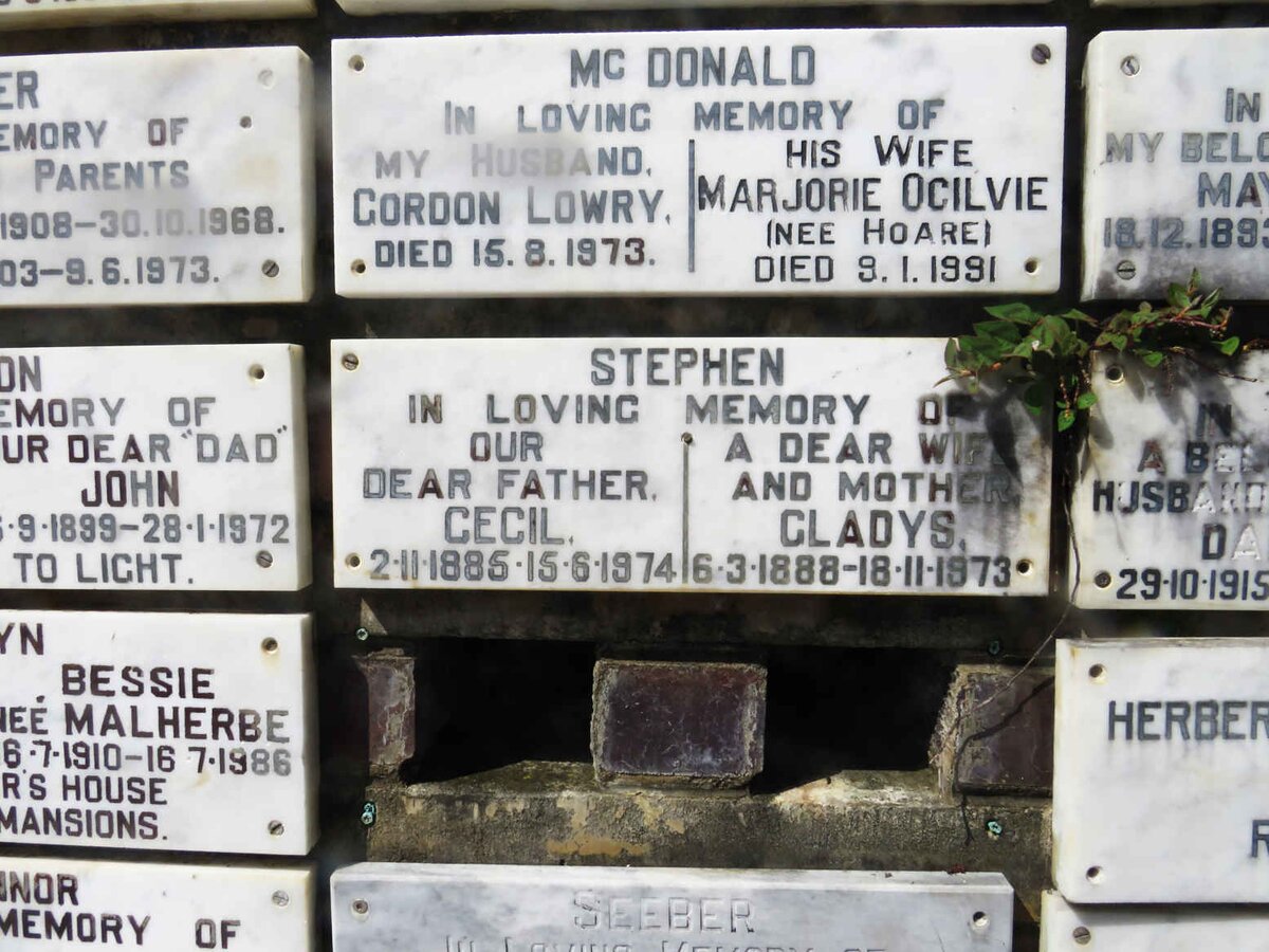 STEPHEN Cecil 1885-1974 &amp; Gladys 1888-1973