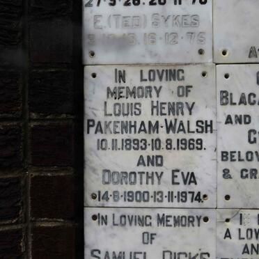 WALSH Louis Henry, PAKENHAM 1893-1969 &amp; Dorothy Eva 1900-1974