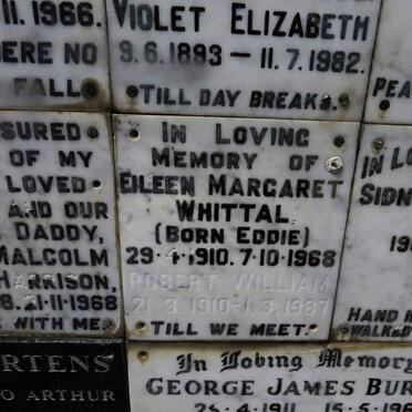 WHITTAL Robert 1910-1987 &amp; Eileen Margaret EDDIE 1910-1968