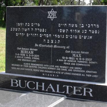 BUCHALTER Max 1925-2007 &amp; Miriam 1929-2011
