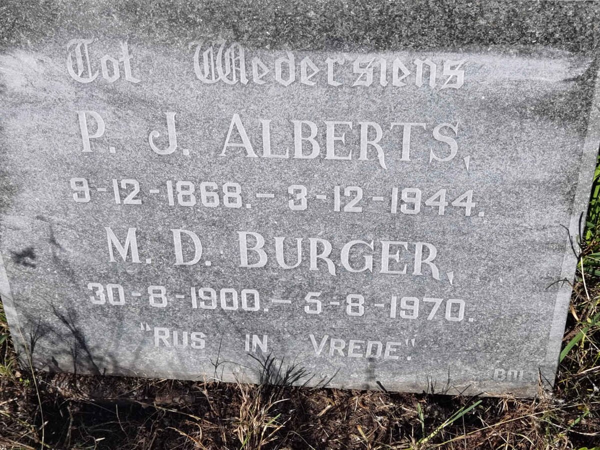 ALBERTS P.J. 1868-1944 :: BURGER M.D. 1900-1970