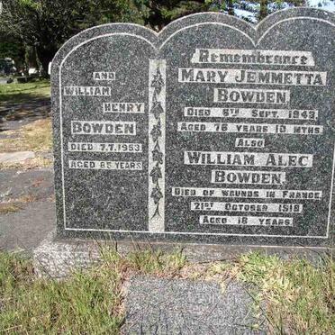 BOWDEN William Henry -1953 :: BOWDEN Mary Jemmetta -1943 :: BOWDEN William Alec -1918
