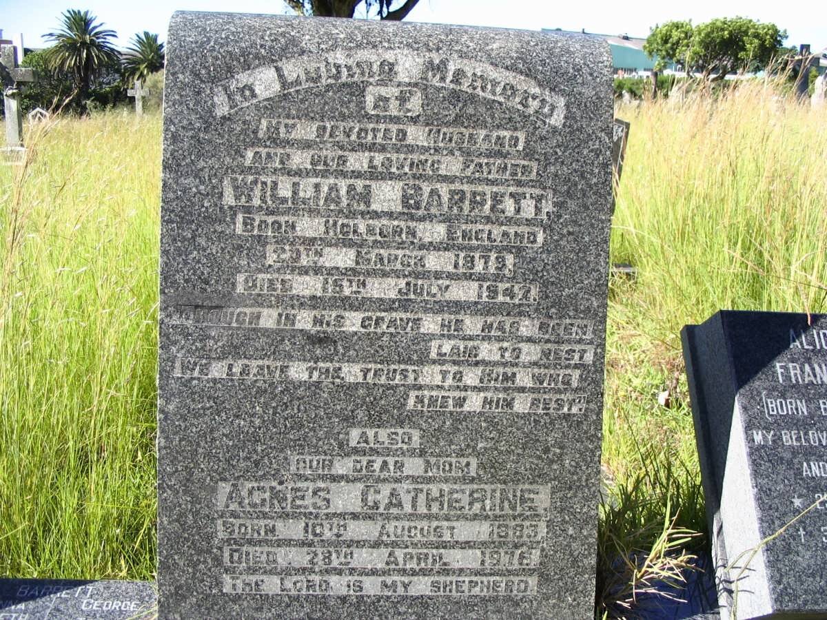 BARRETT William 1879-1942 &amp; Agnes Catherine 1883-1976