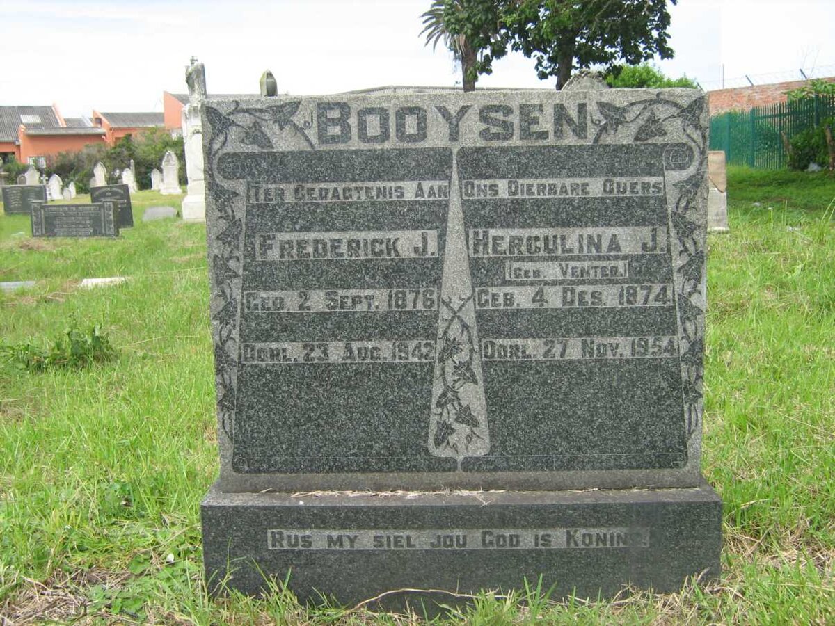 BOOYSEN Frederick J. 1876-1942 &amp; Herculina 1874-1954