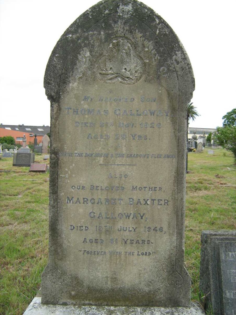 GALLOWAY Thomas -1926 &amp; Margaret Baxter -1946