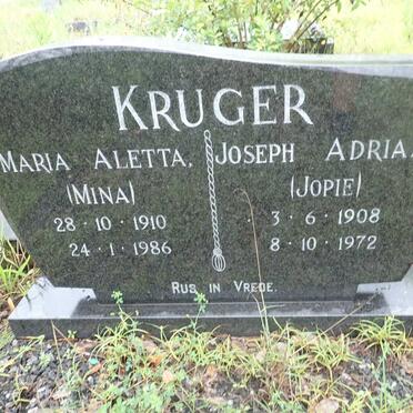 KRUGER Joseph Adriaan 1908-1972 &amp; Maria Aletta 1910-1986