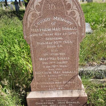 MACDONALD Matthew  -1905 &amp; Mary  -1917 - see more names