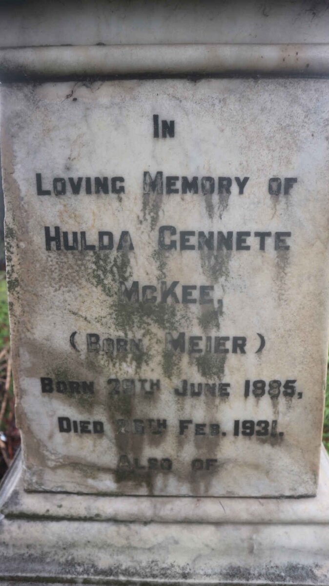 MCKEE Hulda Gennete nee MEIER 1885-1931