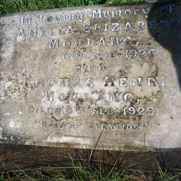 MOULANG  Thomas Henri -1926 &amp; Amelia Elizabeth -1929
