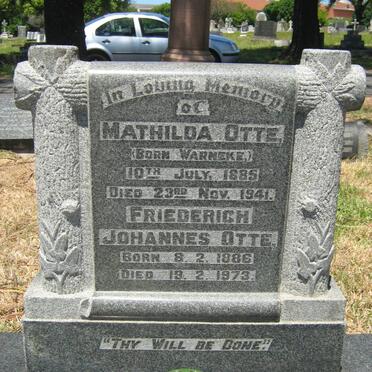 OTTE Friederich Johannes 1886-1973 &amp; Mathilda WARNEKE 1885-1941
