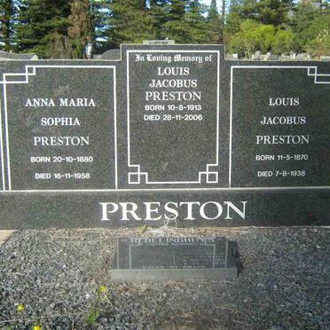 PRESTON Anna Maria Sophia 1880-1958 :: PRESTON Louis Jacobus 1870-1938  :: PRESTON Louis Jacobus 1913-2006
