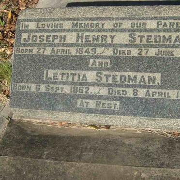 STEDMAN Joseph Henry 1849-1903 &amp; Letitia 1862-1953