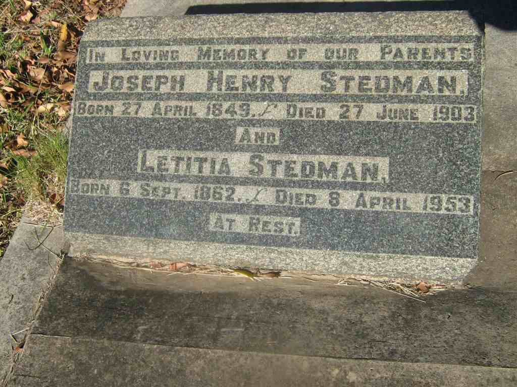 STEDMAN Joseph Henry 1849-1903 &amp; Letitia 1862-1953