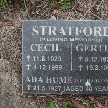 STRATFORD Cecil 1920-1999 &amp; Gertie 1921-1999 :: HUME Ada nee HARCOMBE -1927