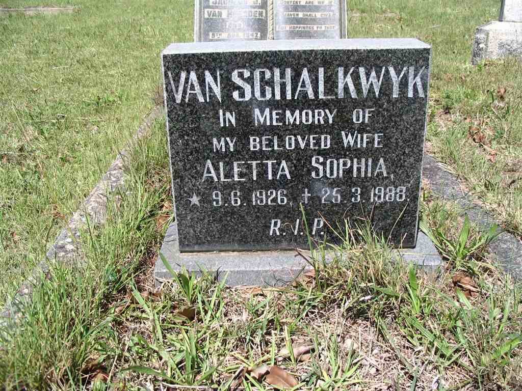 SCHALKWYK Aletta Sophia, van 1926-1988