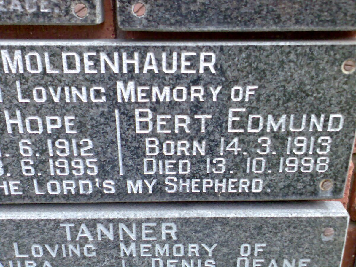 MOLDENHAUER Bert Edmund 1913-1998 &amp; Hope 1912-1995