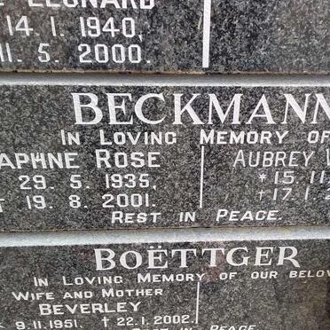 BECKMANN Aubrey Wilhelm 1931-2006 &amp; Daphne Rose 1935-2001